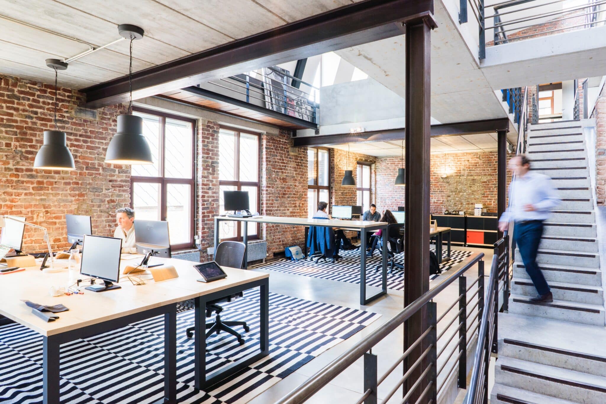 open office design with collaborative workspace