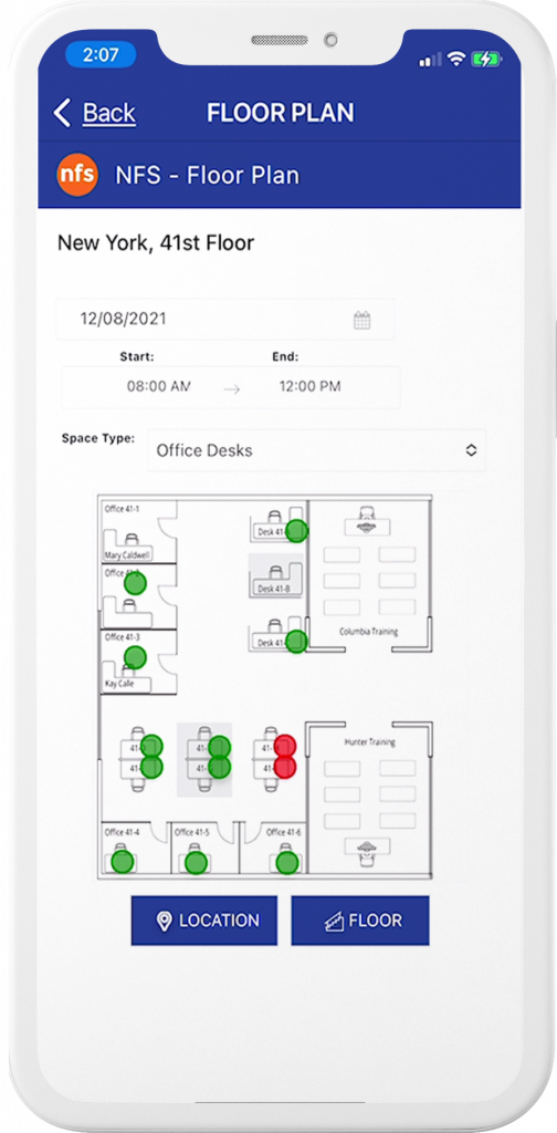 app showing office floor plan